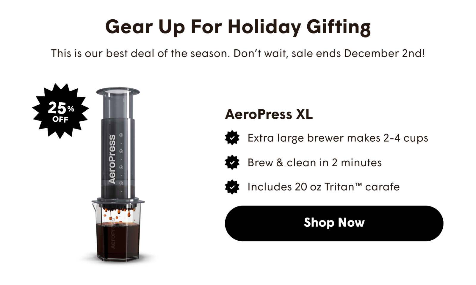 AeroPress XL | Extra large brewer makes 2-4 cups  Brew & clean in 2 minutes  CW cludes 20 or Tritan™ carafe 