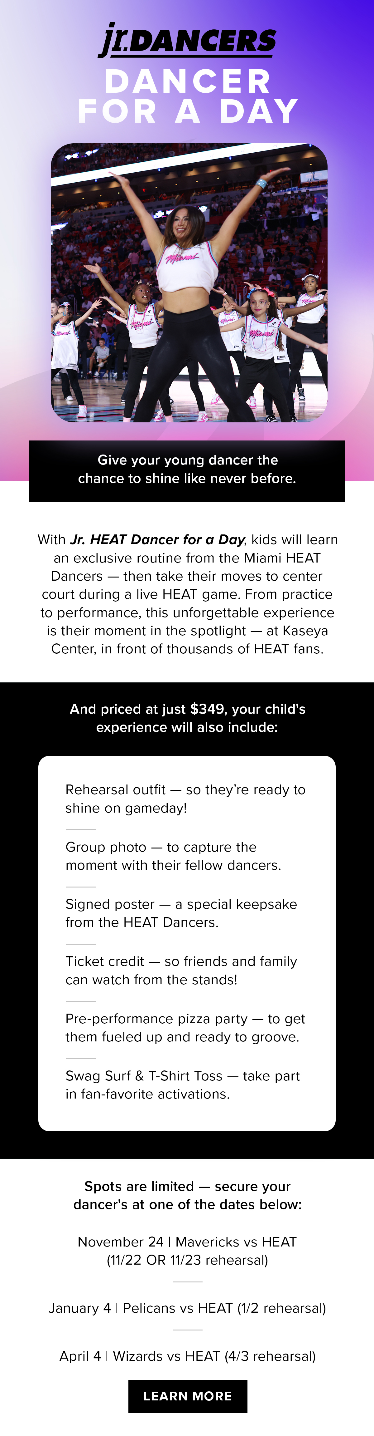 Jr. Dancers Dancer for a Day | Learn More
