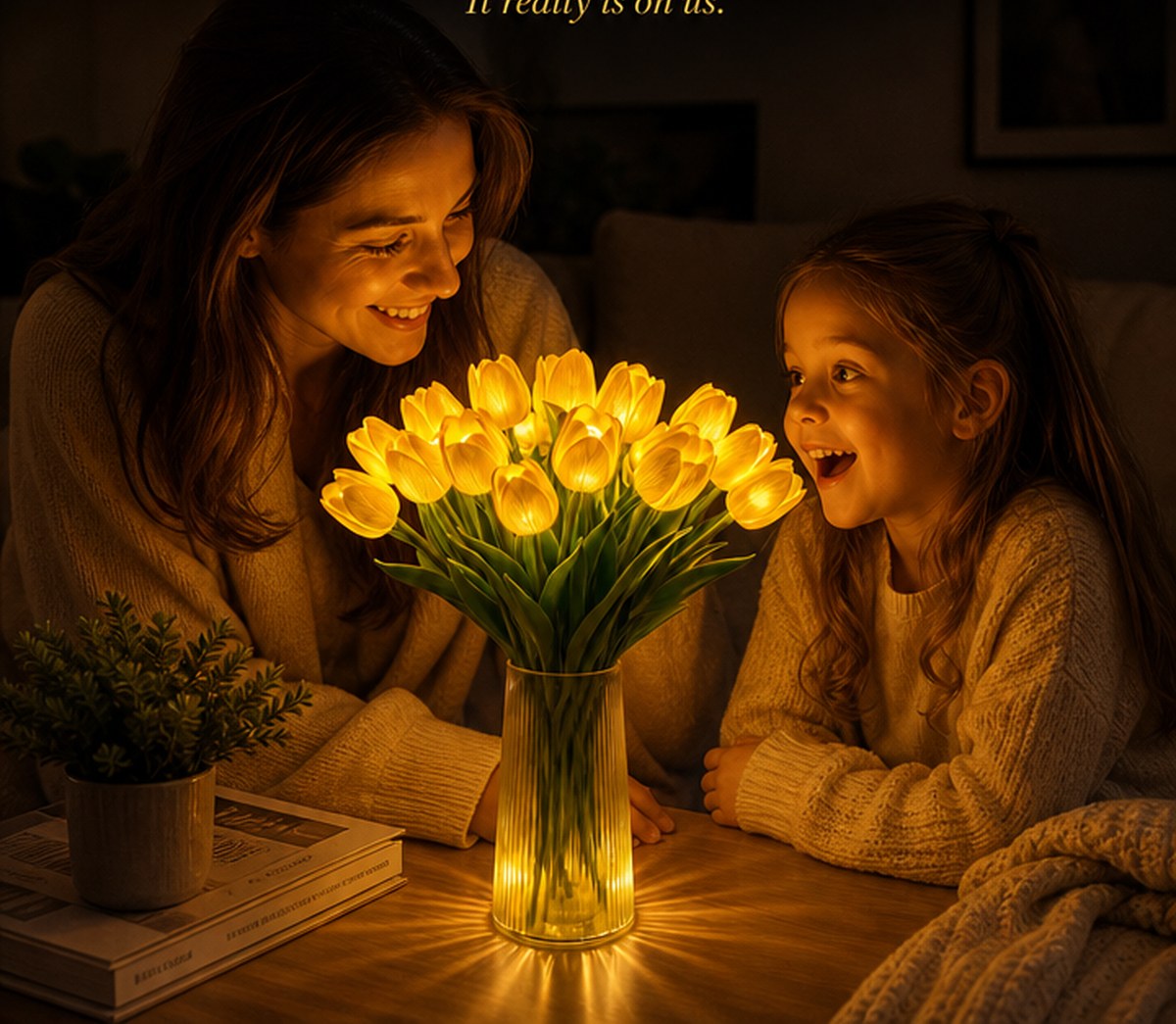 Radiant Romantic Tulip Light on a desk