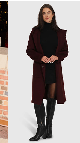 Walk This Way Wool Blend Oversized Coat - Burgundy