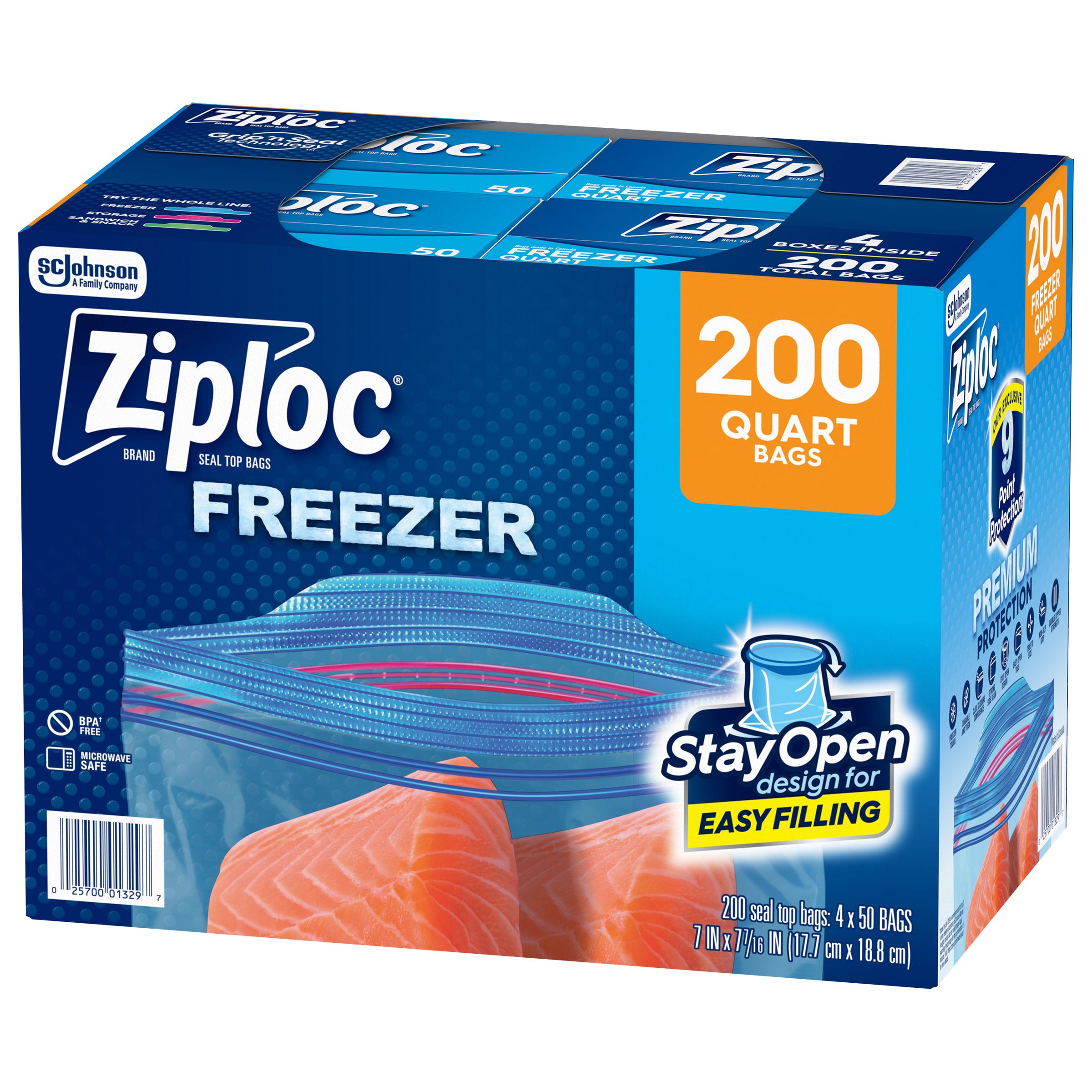 Ziploc Seal Top Freezer Bag, Quart, 200-Count