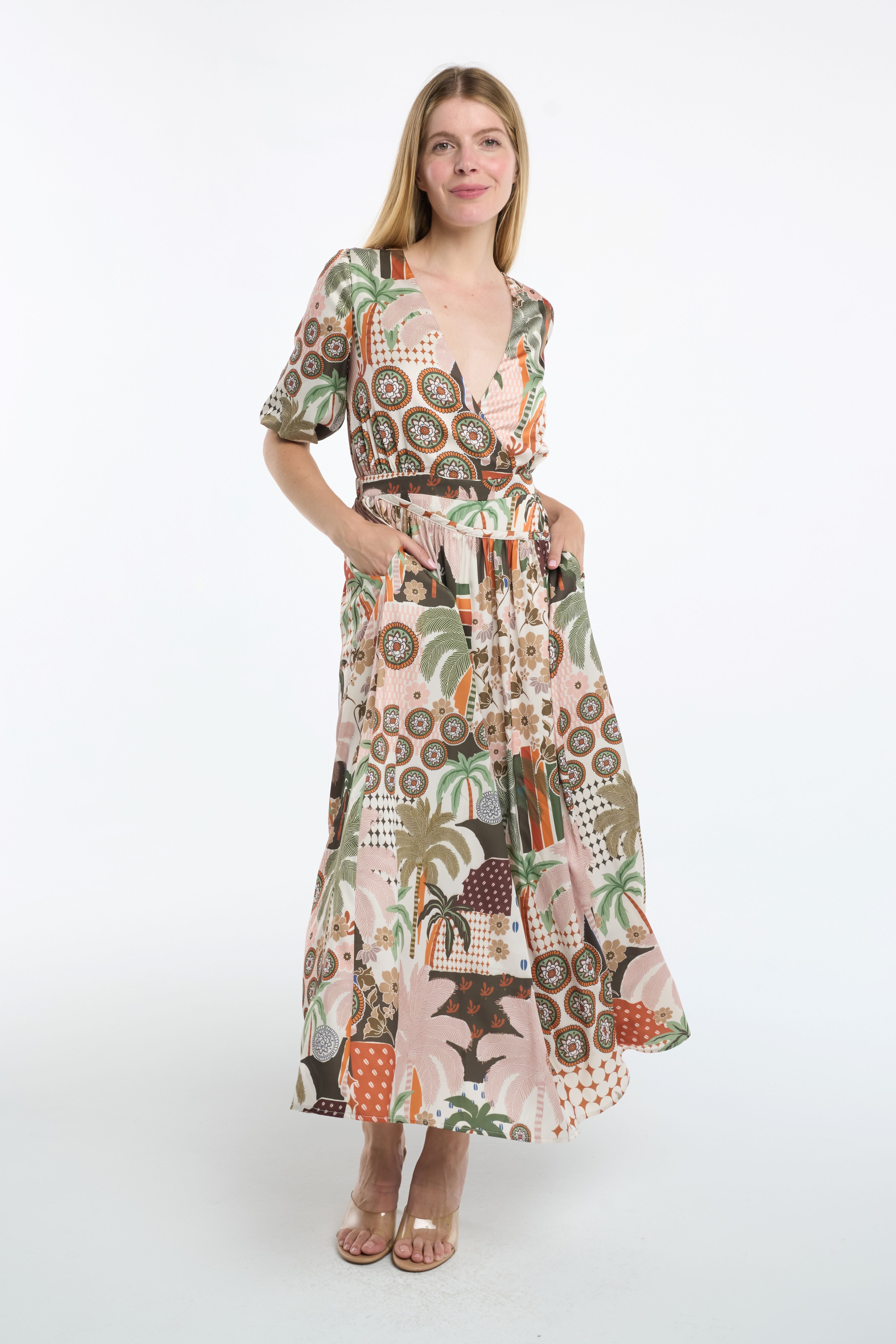 Image of Lauren Botanical Print Surplice Maxi Dress