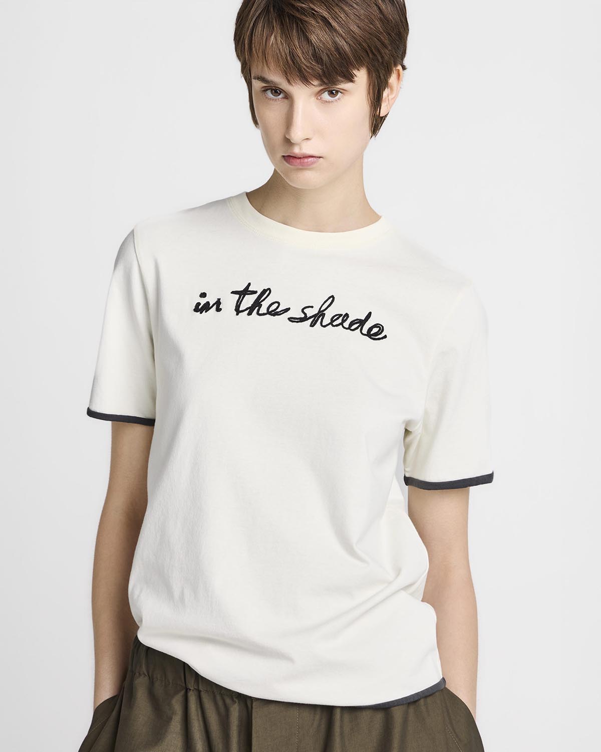 Womens 'in the shade' t-shirt in ecru & washed black