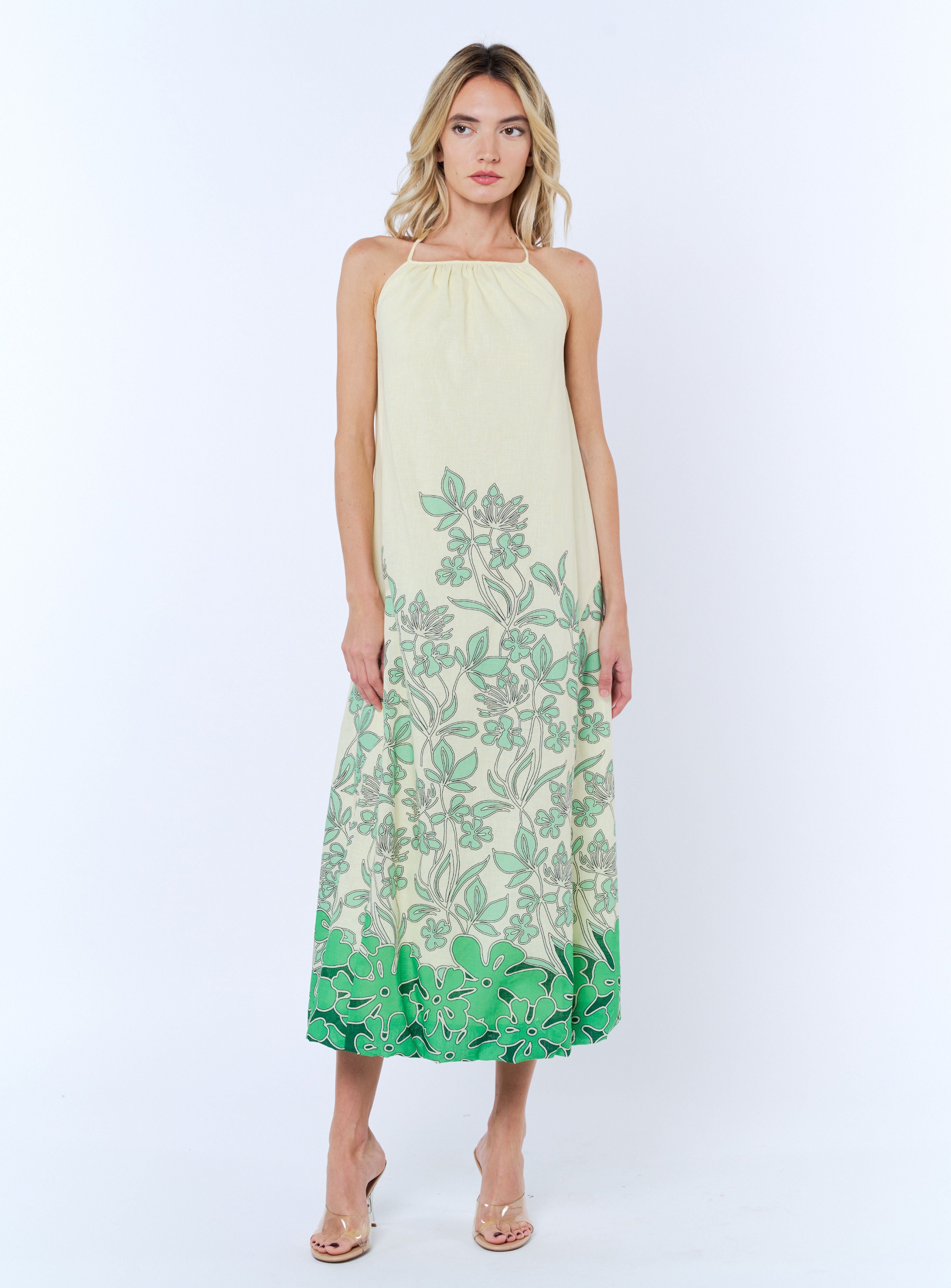 Image of Dani Linen Blend Floral Print Midi Dress