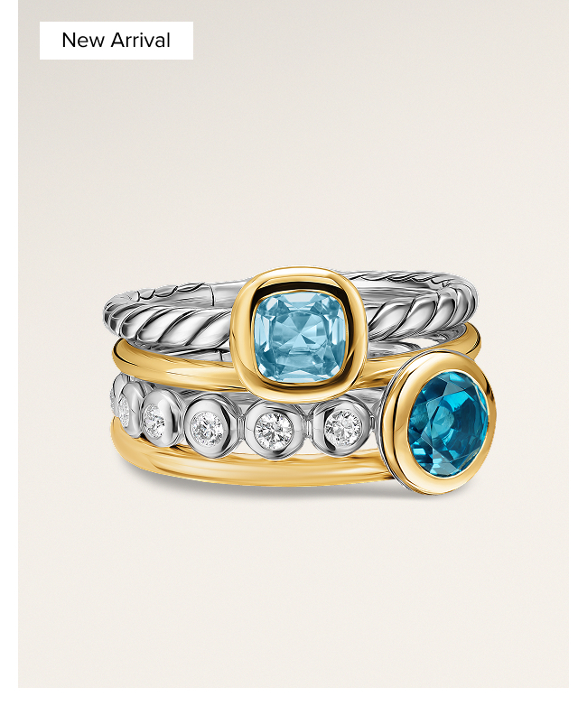 DY Mercer® Color Stone Multi Row RingSterling Silver with 18K Yellow Gold, Blue Topaz and Diamonds, 10mm