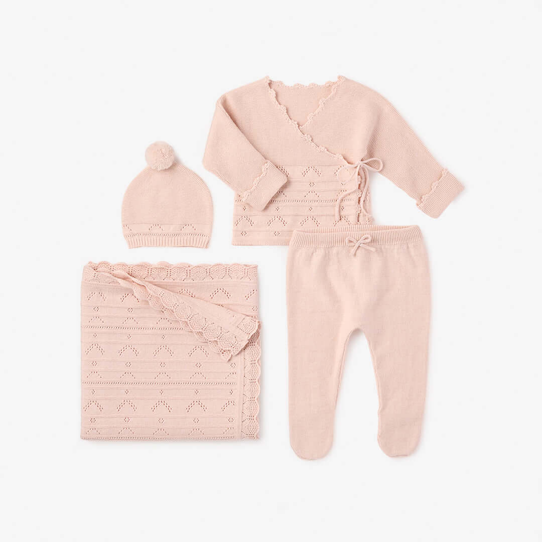 Image of Pink Cashmere Pointelle Layette Set with Box