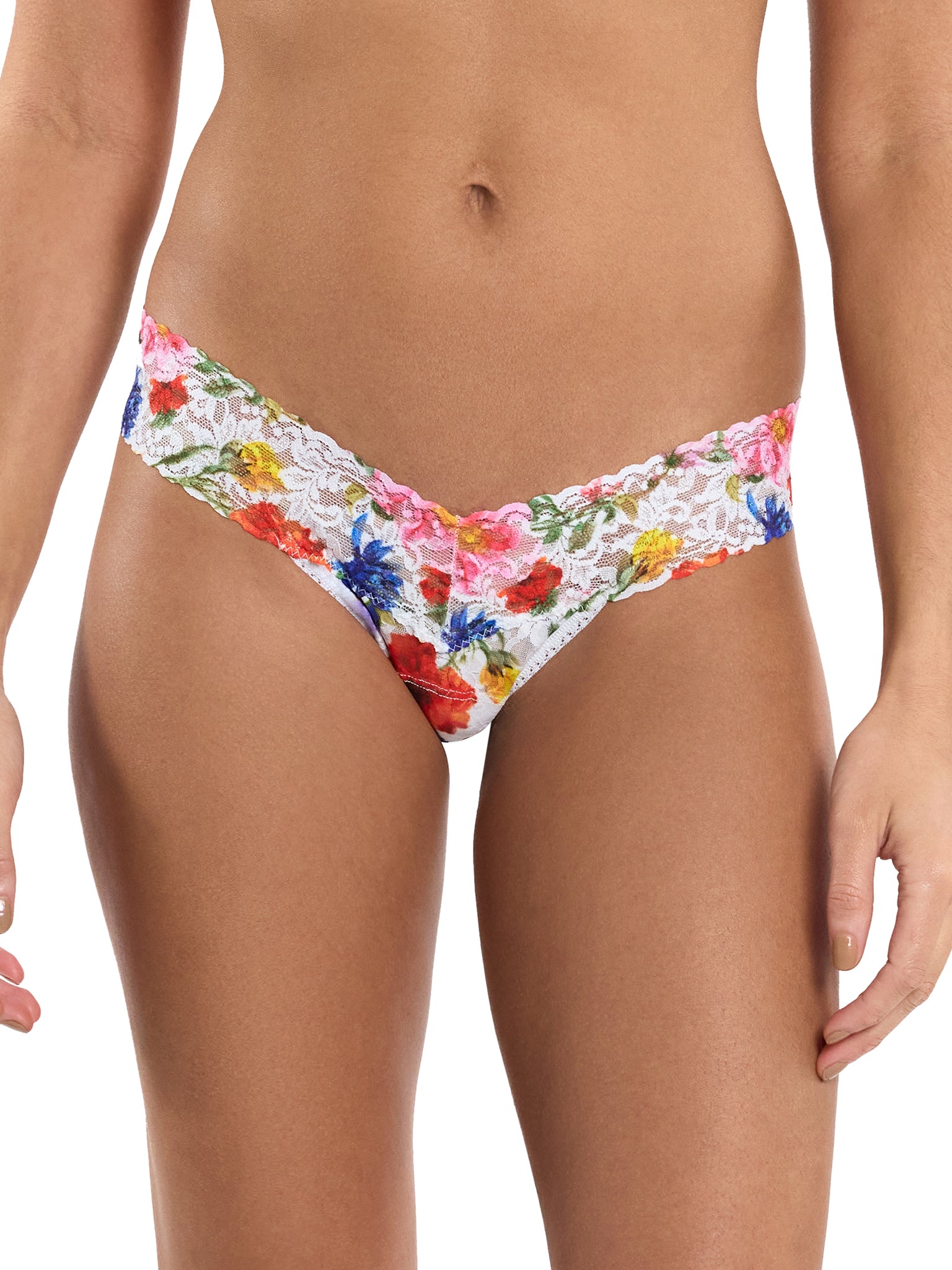 Image of Printed Signature Lace® Low Rise Thong Meadow Mix White Sale
