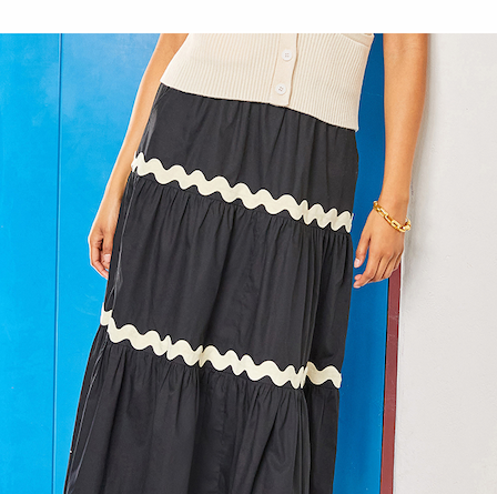 Ric-Rac Trim Tiered Midi Skirt 