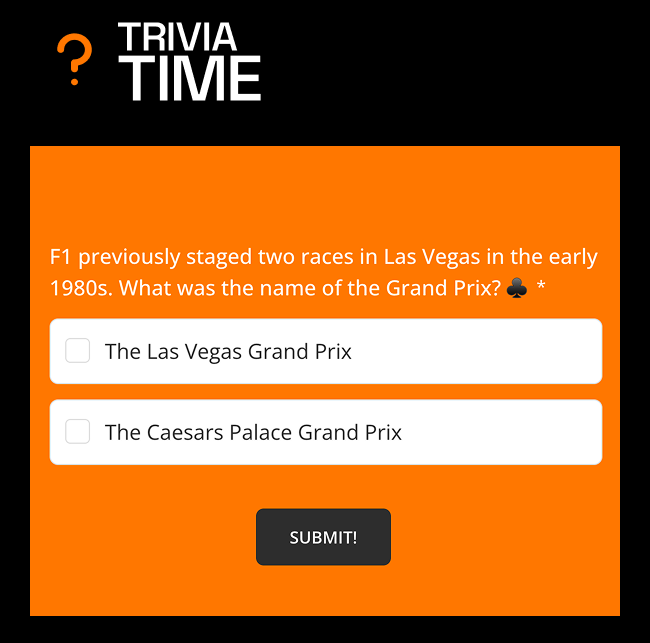 Trivia time: F1 previously staged two races in Las Vegas in the early 1980s. What was the name of the Grand Prix? F1 previously staged two races in Las Vegas in the early 1980s. What was the name of the Grand Prix? ♣️ *