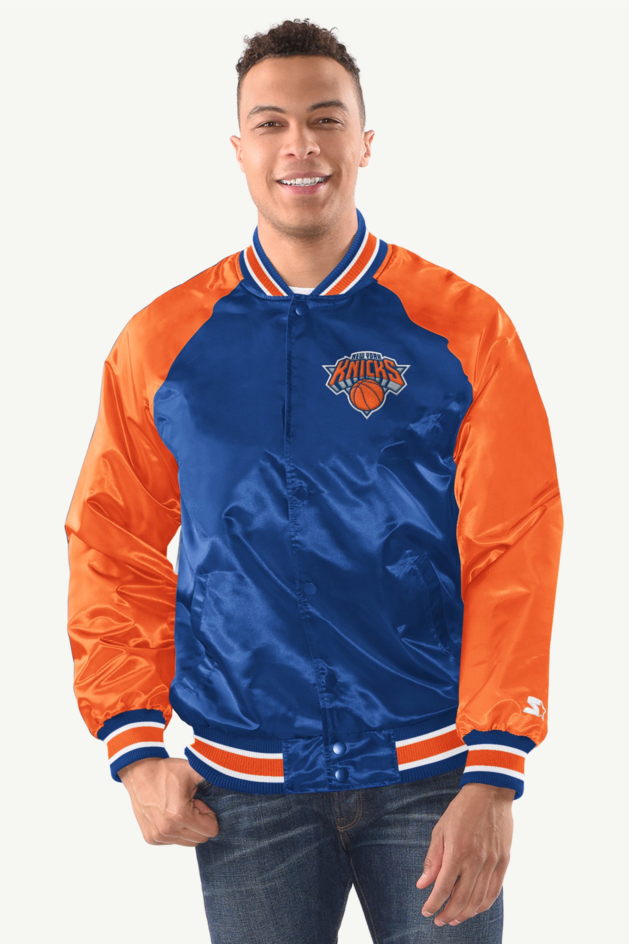 Image of MENS NEW YORK KNICKS INDUCTEE SATIN VARSITY JACKET