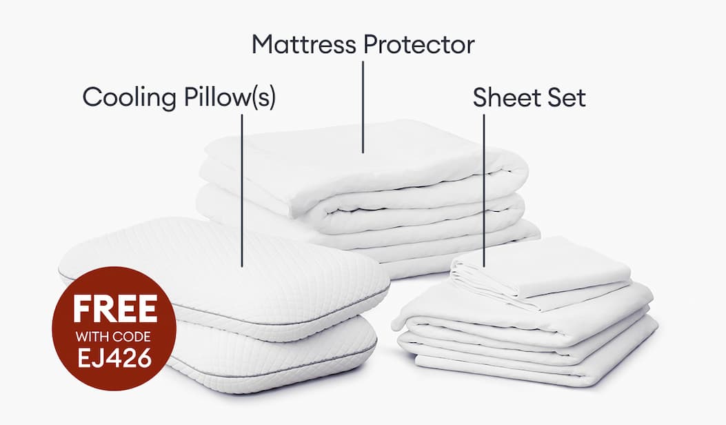 Your Free Bundle Includes: Mattress Protector + Sheet Set  + Pillow(s)  - Shop now >