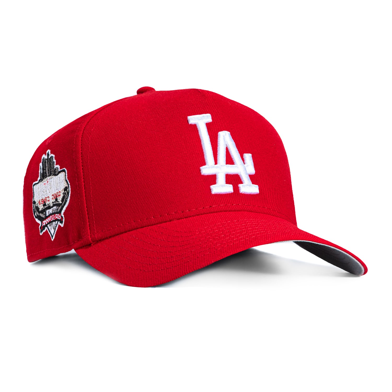 Image of New Era 9Forty A-Frame Los Angeles Dodgers 40th Anniversary Stadium Patch Snapback Hat - Red, White
