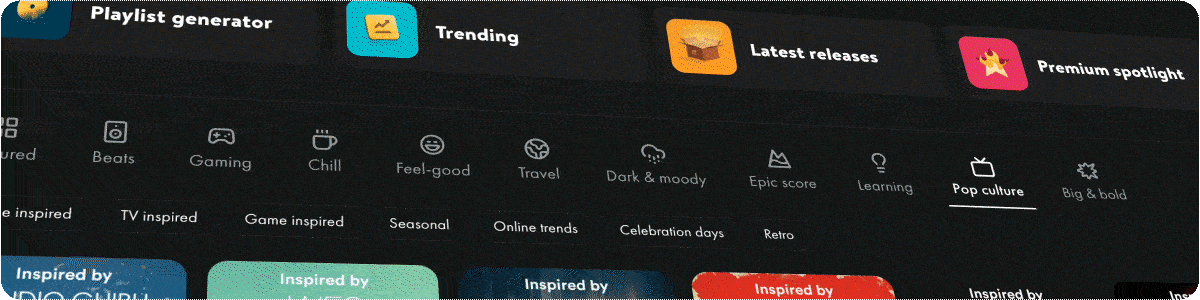 A gif of the new uppbeat homepage showing additional filters and collections