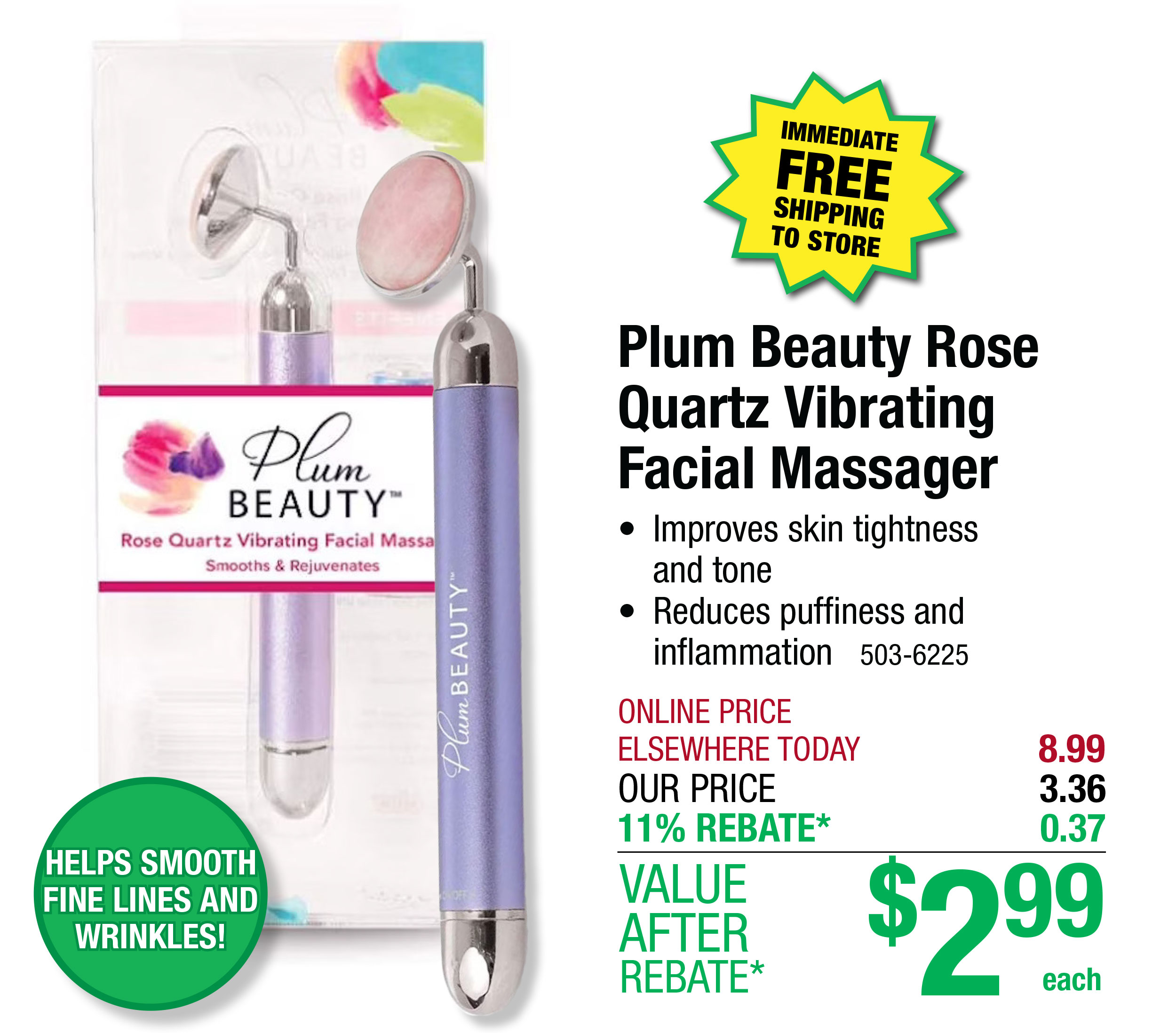 Plum Beauty Rose Quartz Vibrating Facial Massager - ONLY $2.99 After Rebate*!