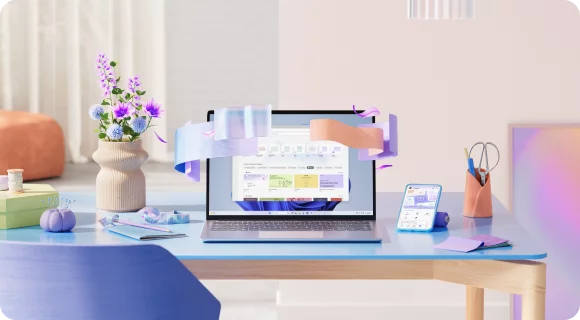 A drawing of a laptop on a desk  in pastel colors