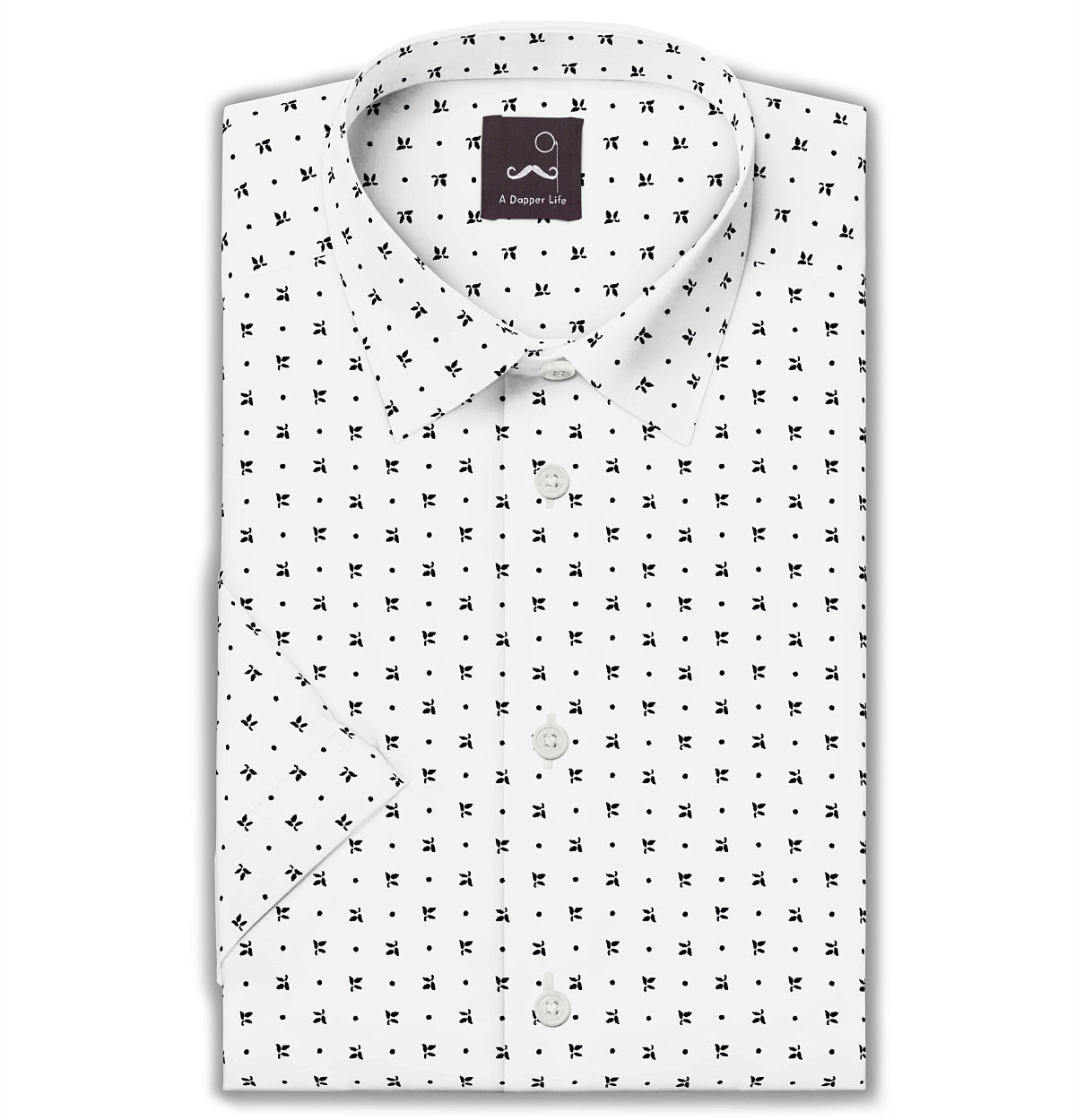 Image of Pure Cotton - Semi-Spread Collar - Short Sleeve - Dot Sprig