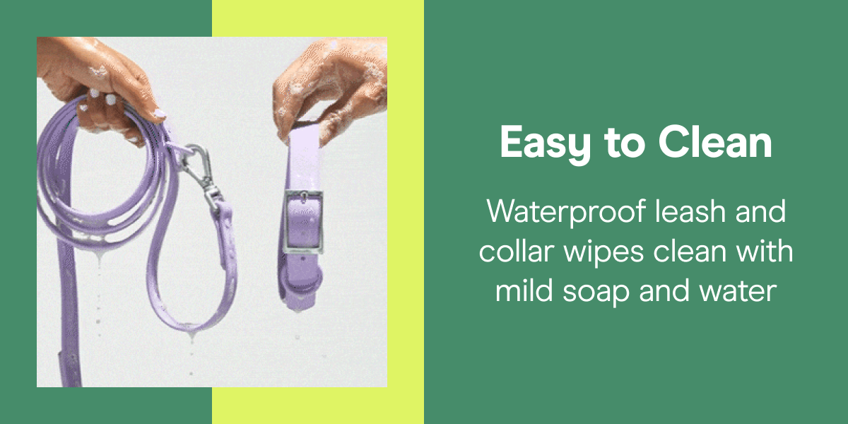 Easy to Clean Waterproof leash and collar wipes clean with mild soap and water