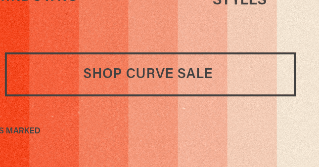 SHOP CURVE SALE button centered over a warm, textured gradient background from deep orange to light peach. Explore plus size fashion deals now!