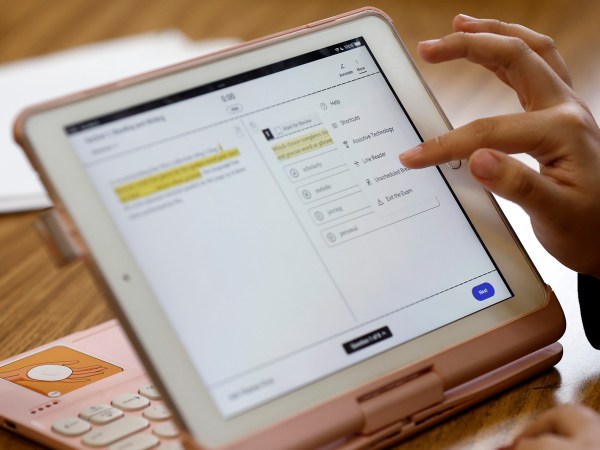 Student completes a practice SAT test digitally.