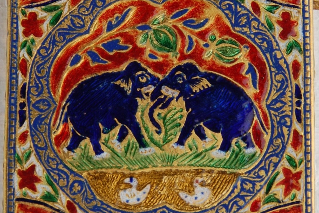 A pair of blue elephants. 