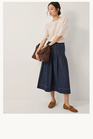 Darcie Pleated Denim Midi Skirt Blue