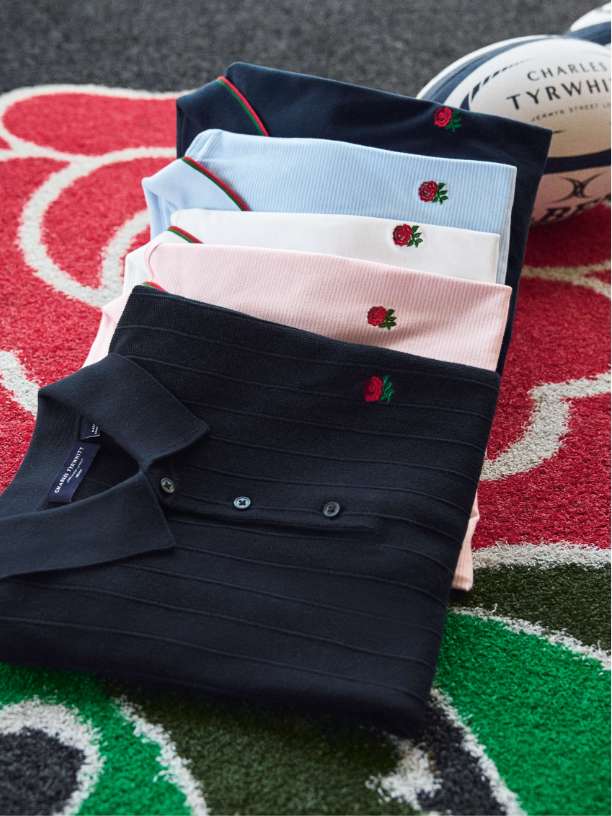 England Rugby Cotton Stripe Texture Knitted Polo – Navy