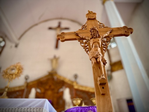 A wooden crucifix.