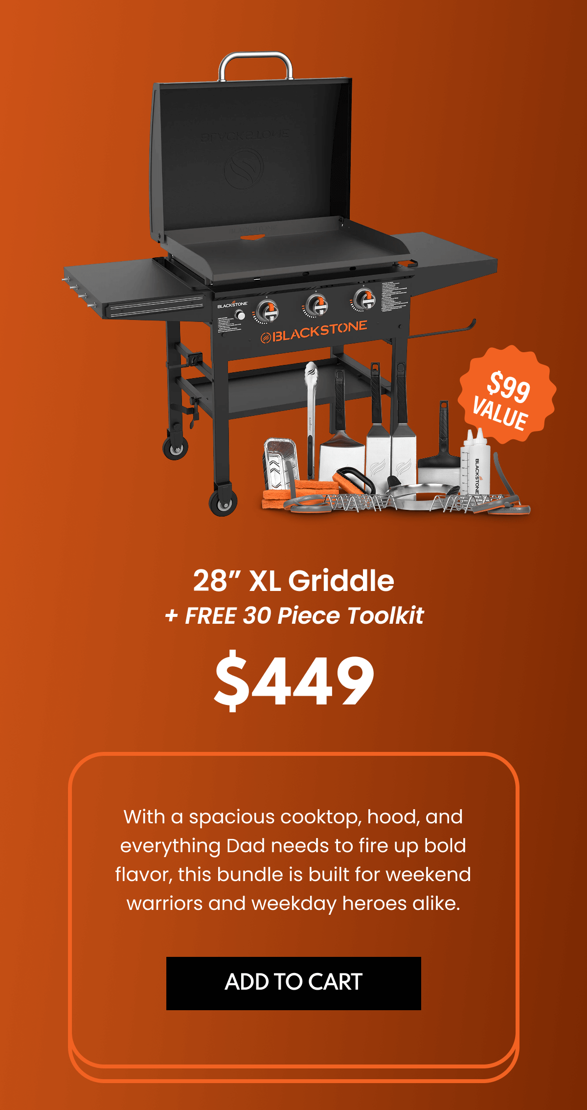 28” XL Griddle + FREE 30 Piece Toolkit