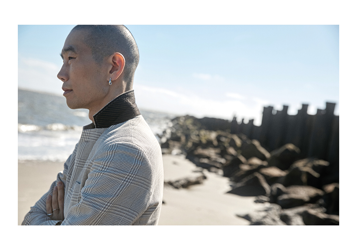 Model wears Billy Reid jacket.