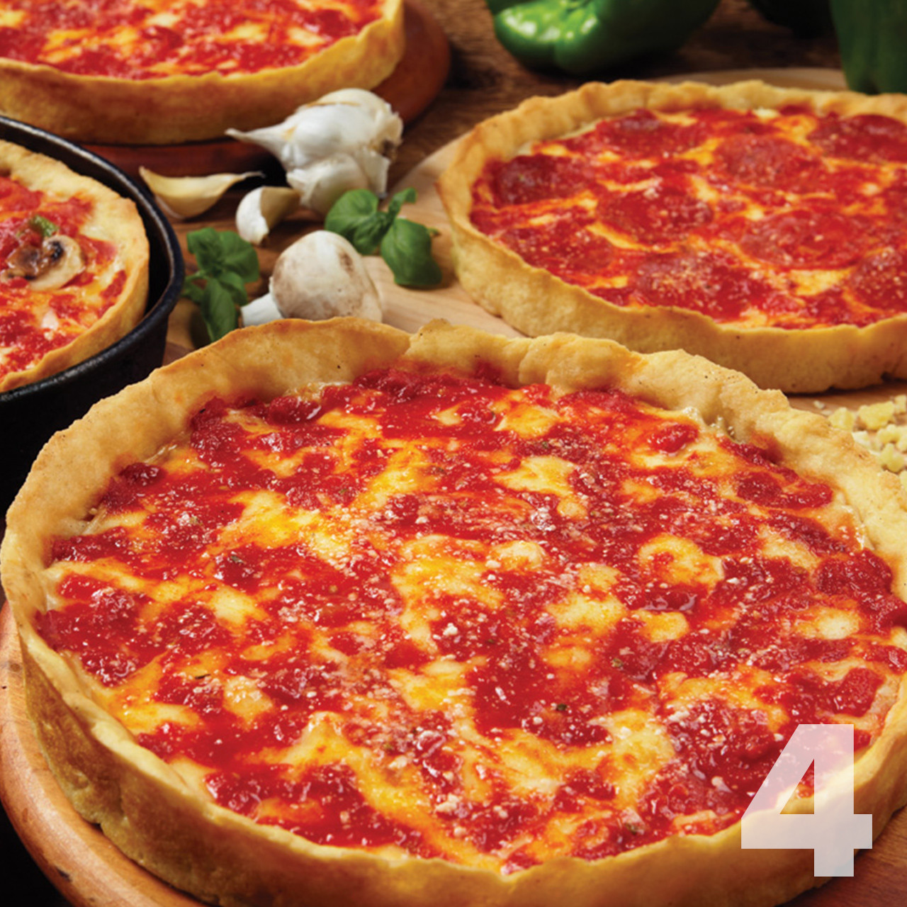 Image of 4 Deep Dish Pizzas