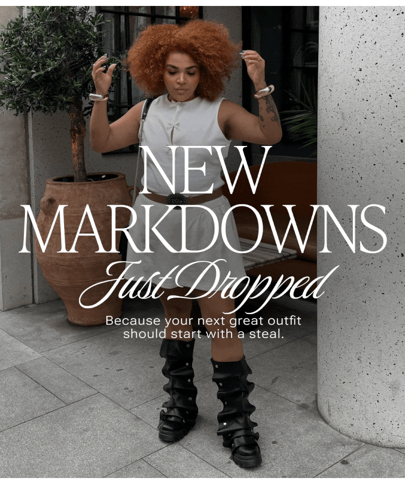 Azalea Wang new markdowns featuring statement boots, trend-forward heels, and bold outerwear styles on sale.