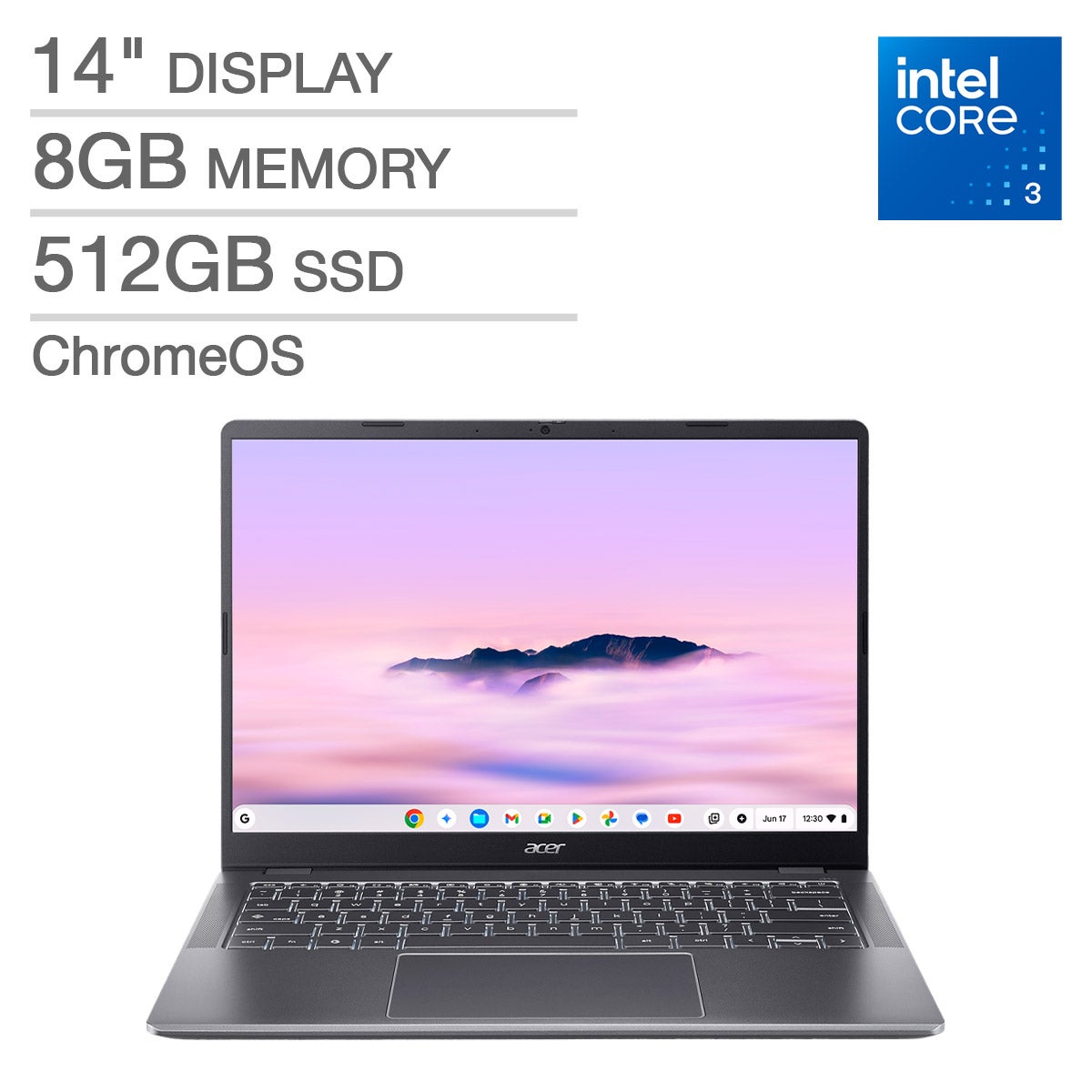 Acer Chromebook Plus 514 14-inch Touchscreen Laptop with Google AI and Intel Core 3 Processor