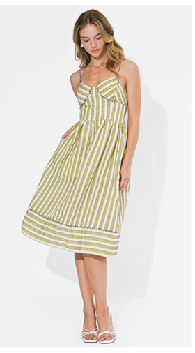 Perle Two-Tone Pipped Sweetheart Neck Midi Dress