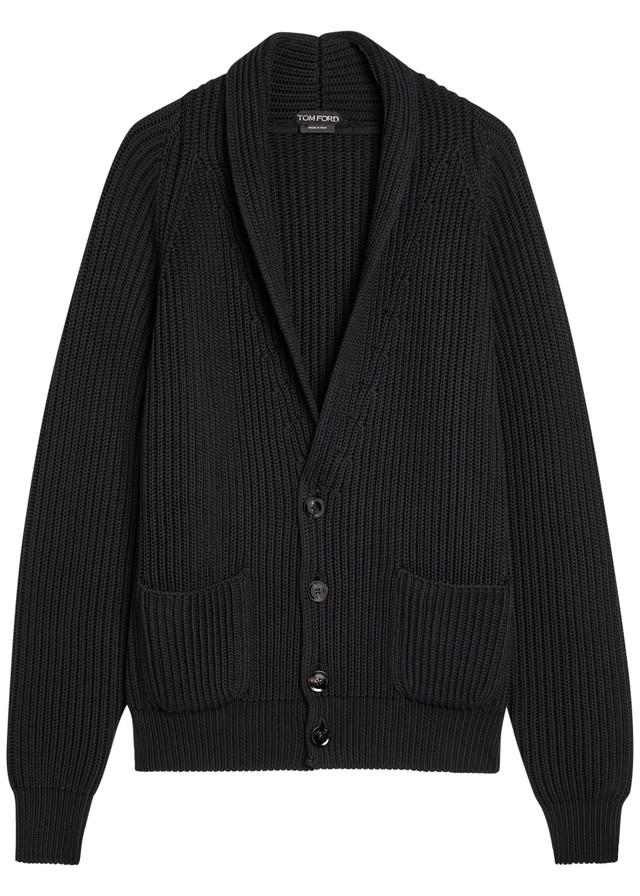 TOM FORD Shawl lapel ribbed wool and silk-blend cardigan