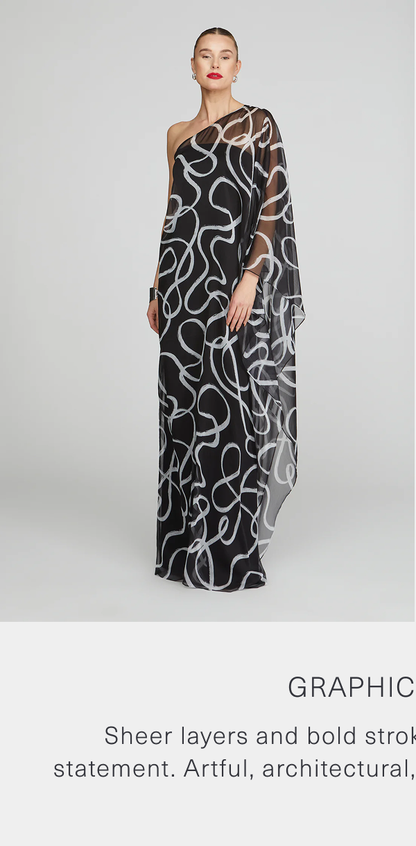 Graphic Impact. Sheer layers and bold strokes turn every move into a statement. Artful, architectural, and made to be remembered. Elodie Chiffon Caftan