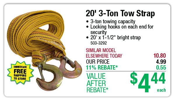 20' 3-Ton Tow Strap - ONLY $4.44 After Rebate*!
