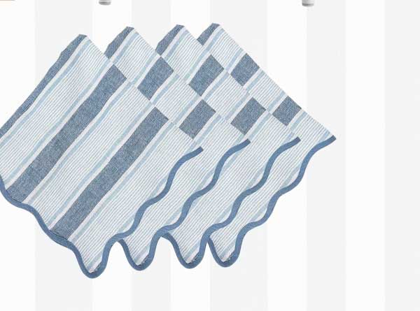 Juliska Cabana Stripe Coastal Beach Ocean Cotton Napkin - Set of 4