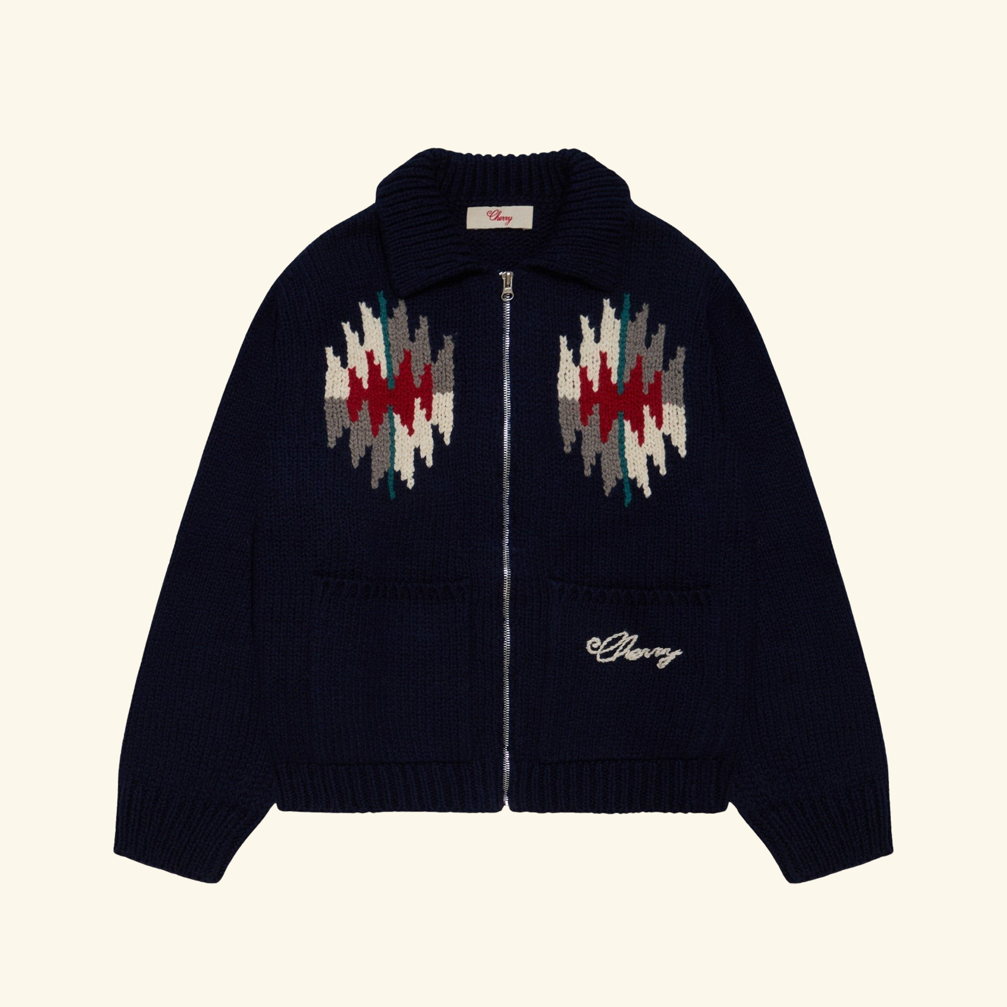 Image of Navajo Knit Zip Jacket (Navy)