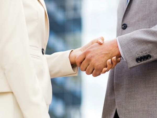 Shaking hands.