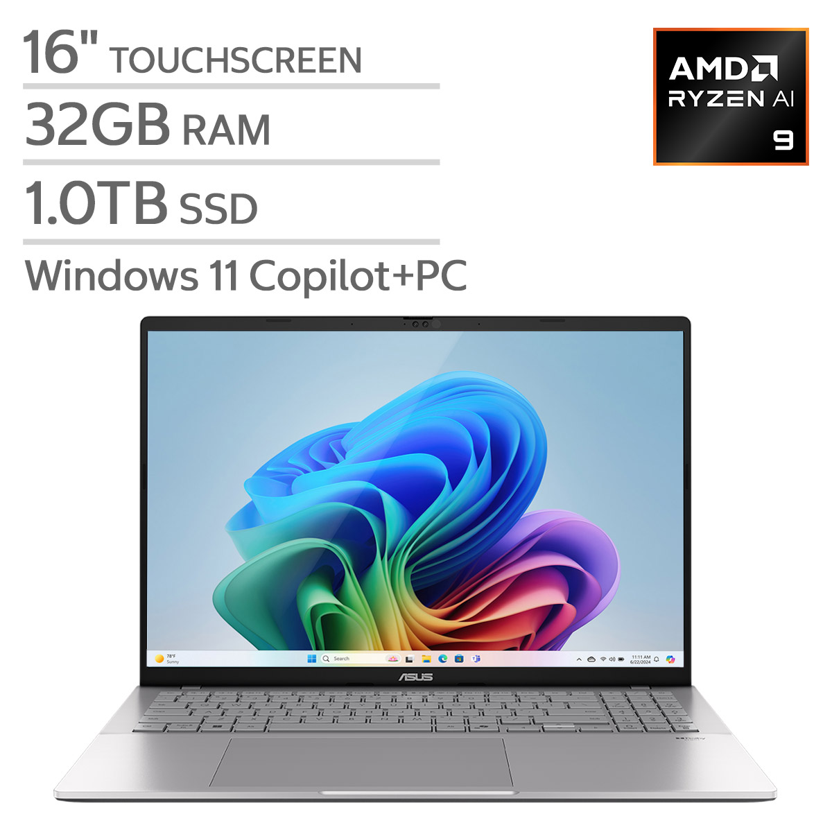 ASUS Vivobook S16 - 16-inch Touch Copilot+ PC Laptop with AMD Ryzen AI 9 465 Processor