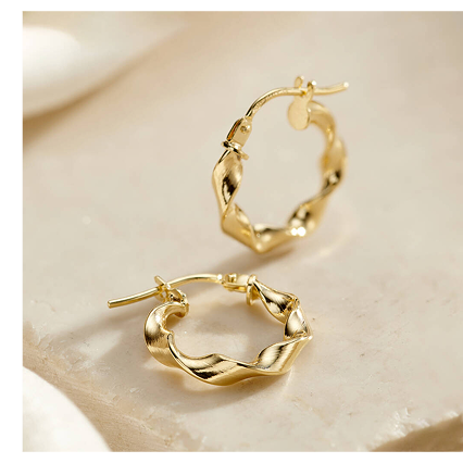 9ct Twisted Gold Organic Hoop Earrings
