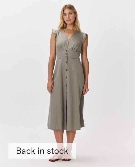 Vintage Wash Tencel Button Front Midi Dress
