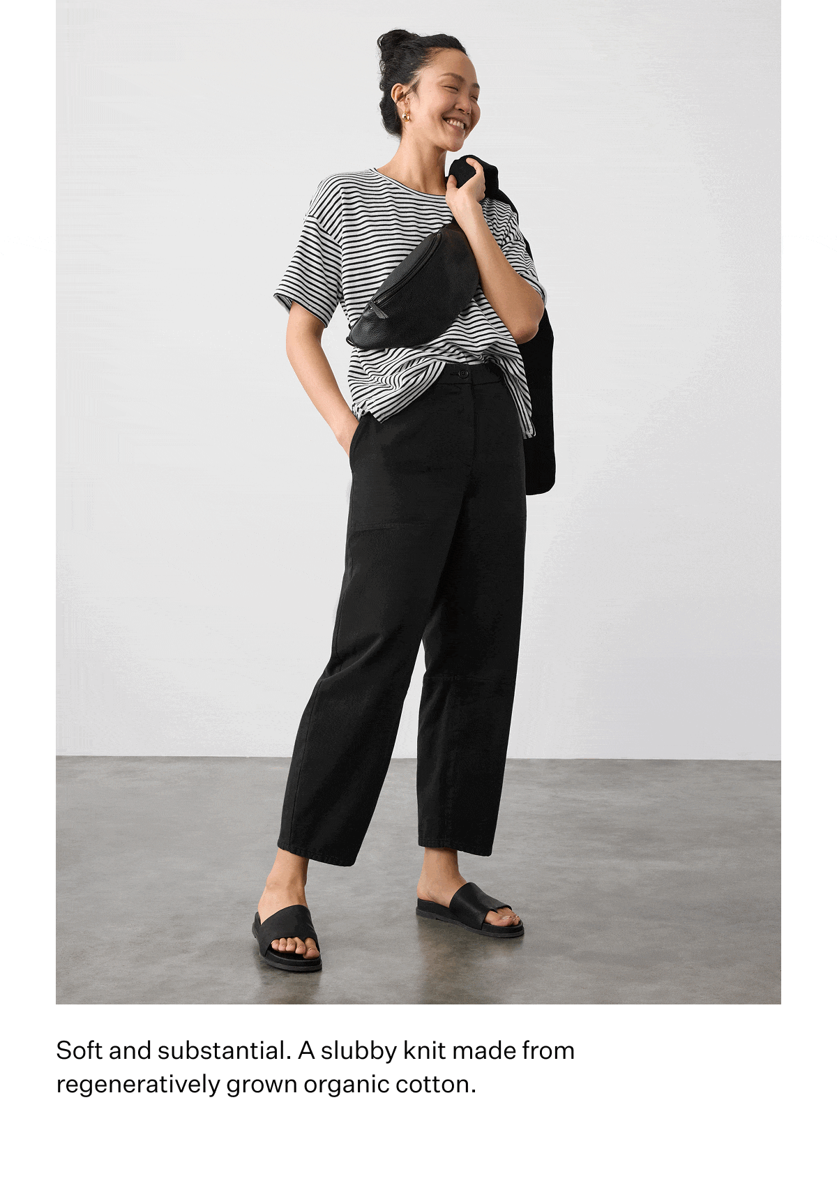 Soft and substantial. A slubby knit made from regeneratively grown organic cotton.