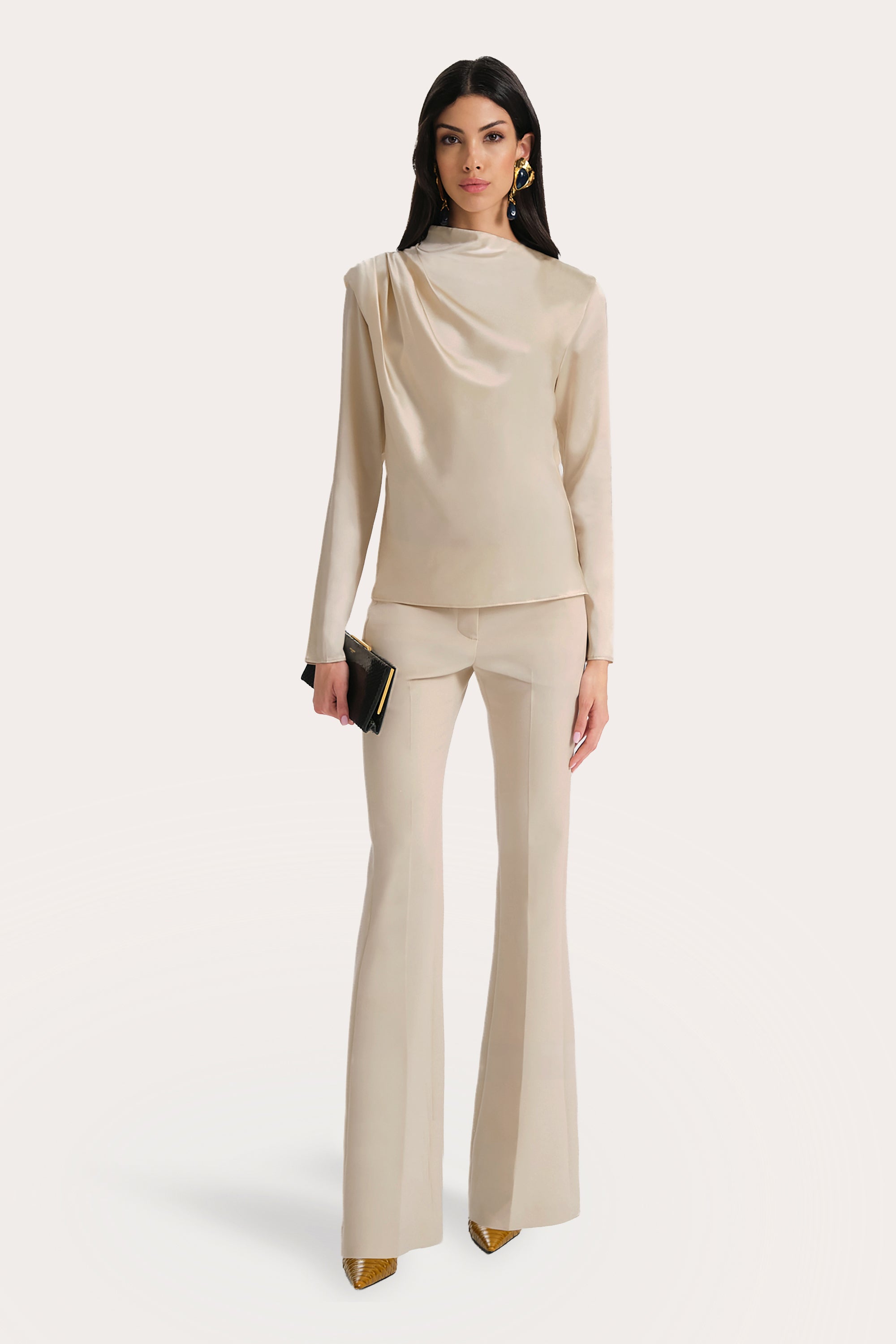 Image of Leah Silk Charmeuse Ruched Long Sleeve Shirt