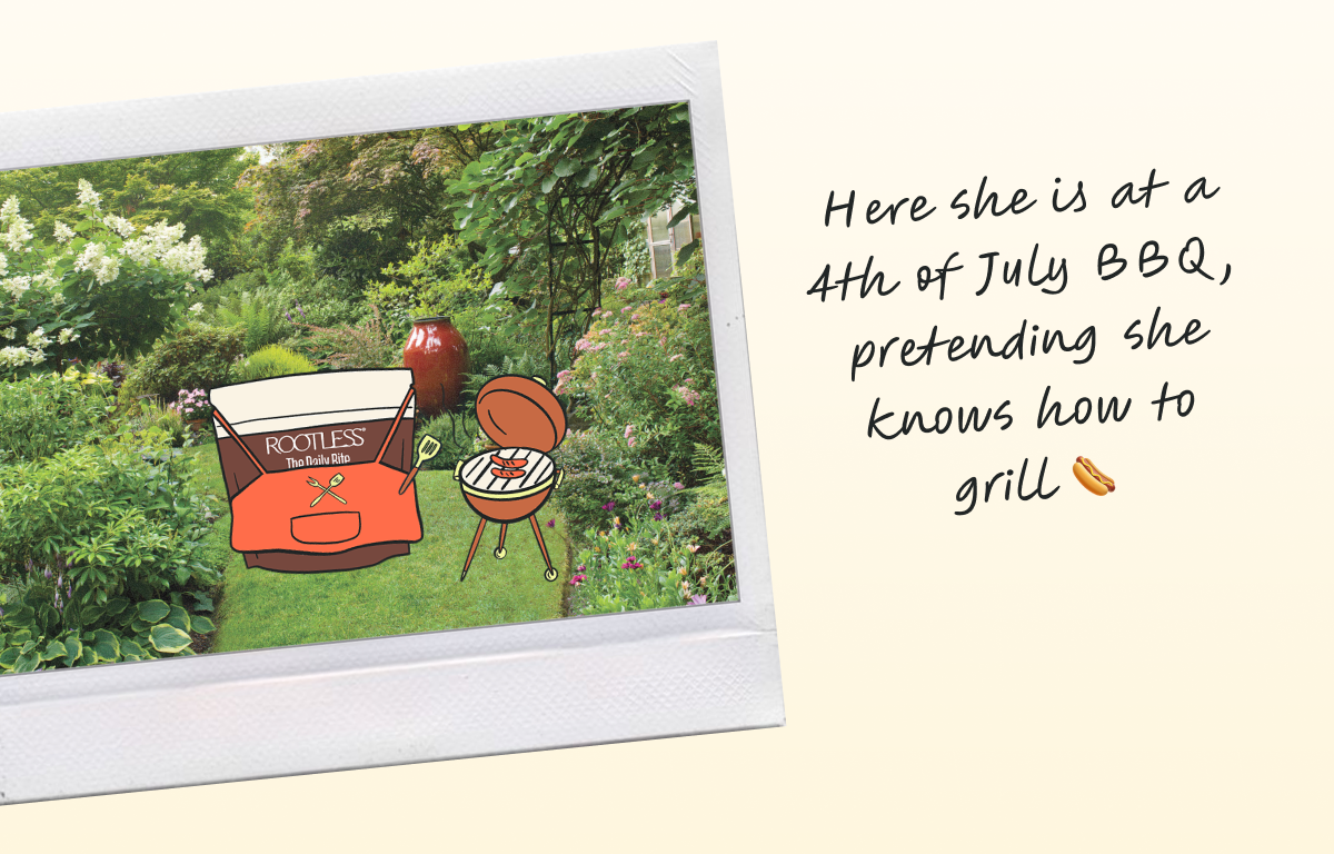 Here she is at a 4th of July BBQ pretending she knows how to grill