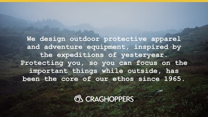 landscape photo with the Craghoppers brand ethos text superimposed on top.
