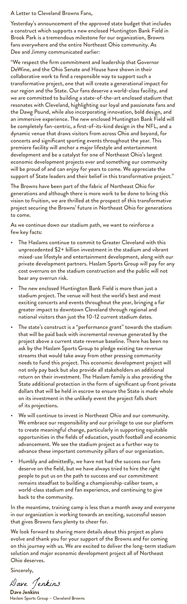 A Letter to Cleveland Browns Fans