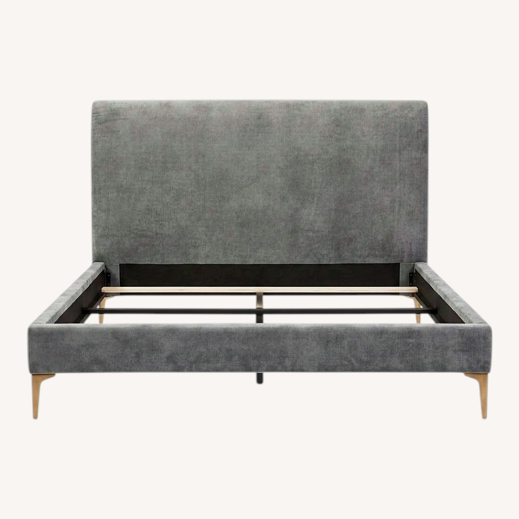 Image of West Elm Queen Andes Bed In Gray Velvet Fabric