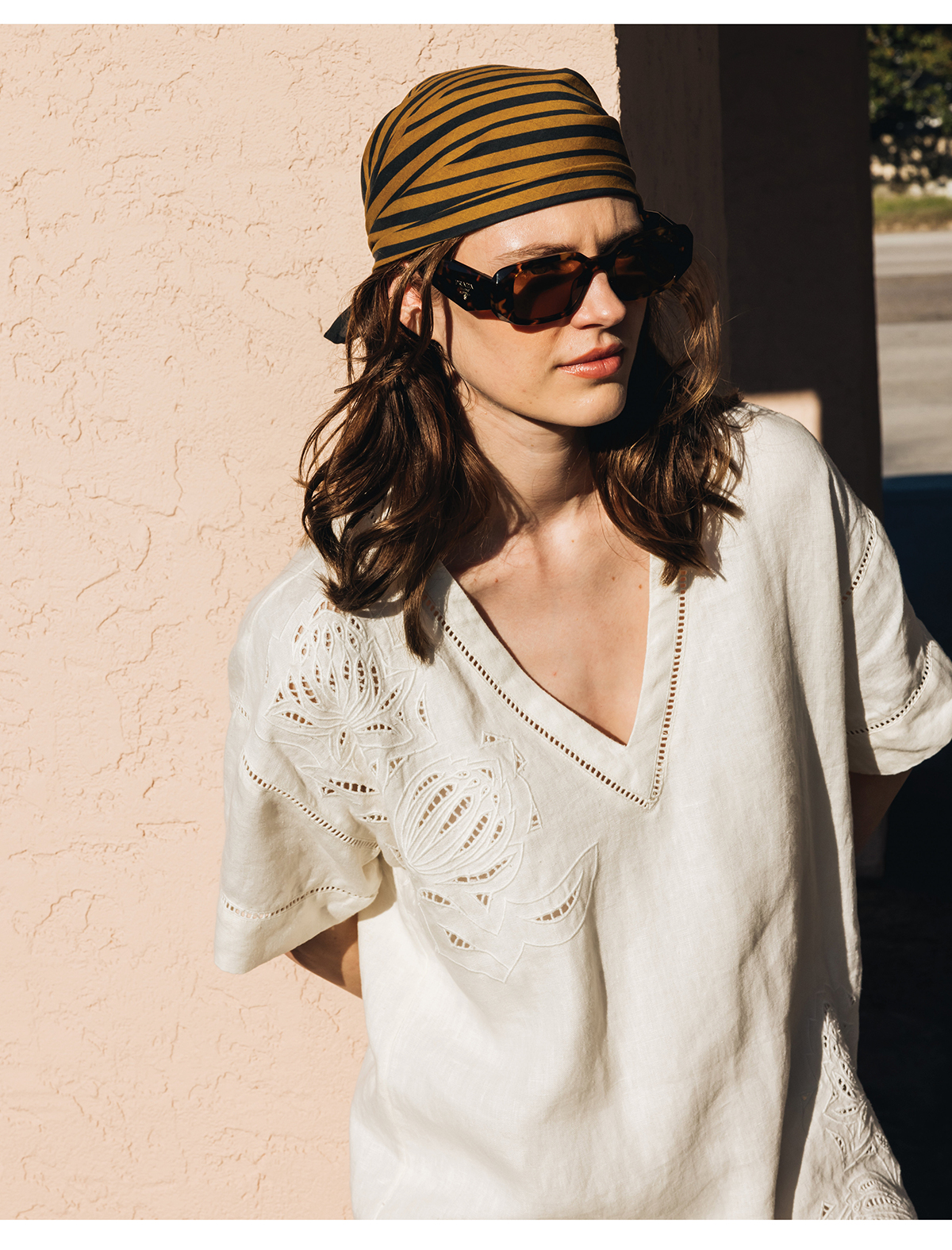 Model wears the Linen Protea Dress