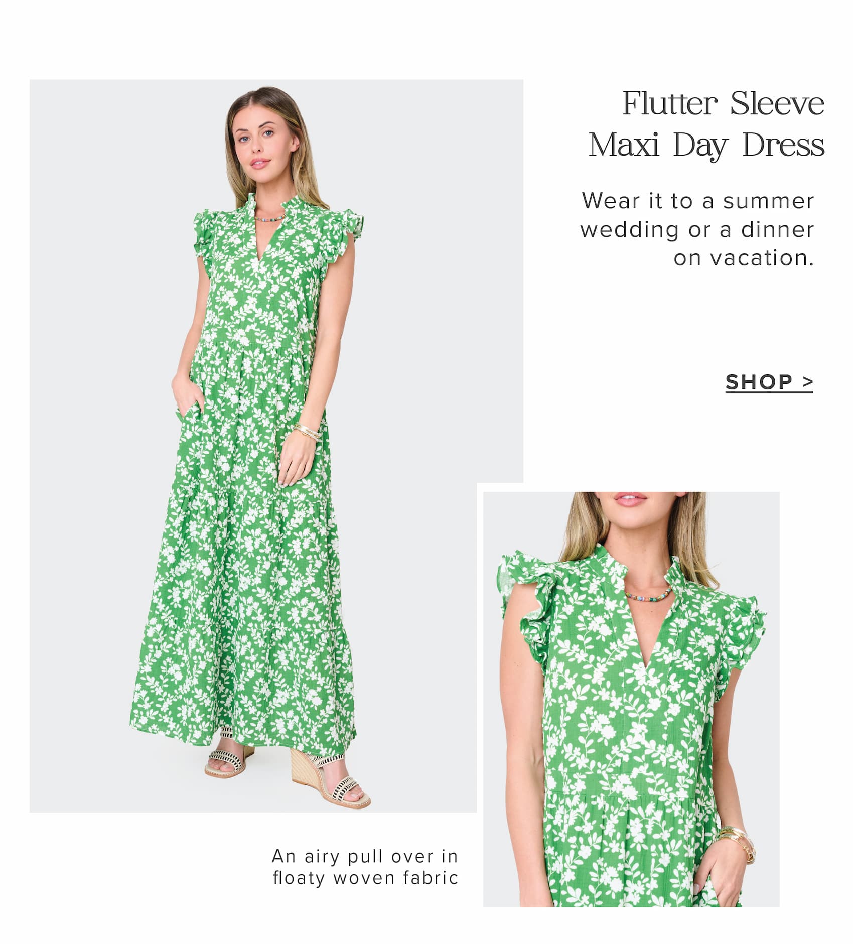 Flutter sleeve maxi day dress